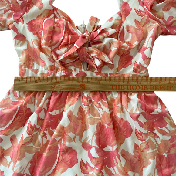 Beulah Style Tropical Floral Double Front Knot Mini Dress Small Tiered Flirty - Picture 9 of 12